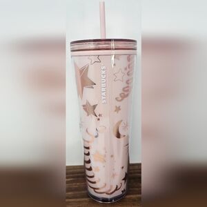 Starbucks 2023 Pink Moon & Stars Decorate Lid Venti 24 Oz Tumbler With Charms